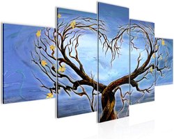 Fleece Canvas Schilderij - Wanddecoratie Muurkunst - Slaapkamer Hal Decoratie - Vijf Delen - 150 x 75 cm - Aardwater Blauw
