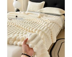 Fleece deken 200 x 300 cm - Superzacht - Plaid voor Bank, Bed of Woonkamer Decoratie - Geschenkdecke - Plaids - Dekentje - Geribbeld – Wit