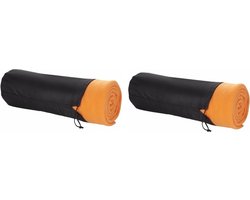 Fleece deken of plaid - 2x - bank/bed - oranje - 150 x 120 cm - reisdeken met tasje