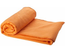 Fleece deken of plaid - bank/bed - oranje - 150 x 120 cm - reisdeken met tasje