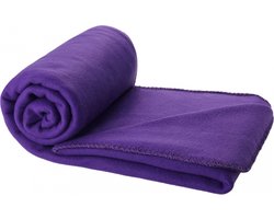 Fleece deken of plaid - bank/bed - paars - 150 x 120 cm - reisdeken met tasje