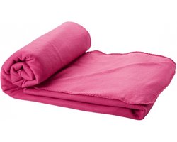 Fleece deken of plaid - bank/bed - roze - 150 x 120 cm - reisdeken met tasje