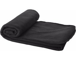 Fleece deken of plaid - bank/bed - zwart - 150 x 120 cm - reisdeken met tasje