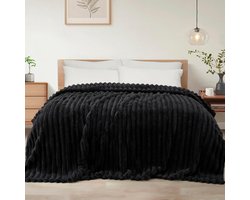 Fleece Dekens Kingsize Zwart - Super Zacht Flanel Gestreepte Plaid voor Bed en Bank