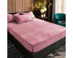 Fleece hoeslaken, 140 x 200 cm, antiekroze, pluche, warm, fluweel, knuffelig laken, 140 x 200 cm boxspringbed badstof hoeslaken, flanellen hoeslakens, effen patroon, voor hoge matrassen tot 25–30 cm