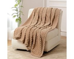 Fleece Knuffeldeken - Extra Zachte Wollige Dekens - Lichtgewicht en Gezellige Microvezel Bankdeken/Wollen Deken - Ideaal voor Kantoor, Stoel en Camping - 150 x 200 cm - Camel