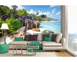Fleece Muurafbeelding Strand - Vliesbehang Wanddecoratie - Muren Verfraaien - Inclusief Behanglijm - 375 x 250 cm - Meerkleurig