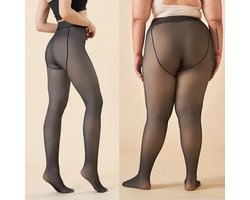 Fleece panty by Belleze - Warme panty XL - Gevoerde thermo panty met fleece - Transparant zwart/Beige - 325g