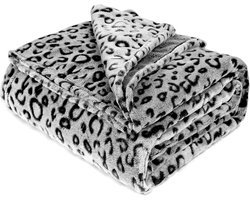 Fleece Plaid - Deken Bank Sofa Deken - Gezelligheid Thuis - Luxe Leopard Print - 130x150 cm - Zwart