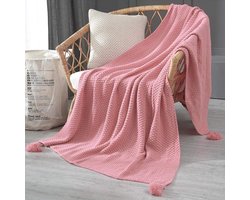 Fleece werpdekens Reisformaat - Superzachte donzige warme stevige bedspreien voor bank Microfiber deken -Leer Roze_110 cm * 240 cm
