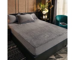 Fleece winterlaken, 120 x 200 cm, lichtgrijs, fluweel, warm pluche laken, hoeslaken, 120 x 200 cm, badstof, knuffelig, flanel, effen patroon, voor boxspringbed of hoge matras