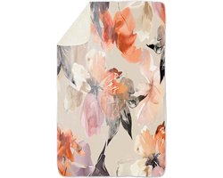 Fleecedeken Bloemen Oranje, 96x146cm, Polyester Sherpa