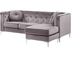 FLEN - Chesterfield hoekbank - Grijs - Linkerzijde - Fluweel