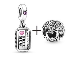 Fler® | 925 Sterling Zilver Bedel | Levensboom & knuffel coupon | bedels| 925 Sterling Zilver | Zirkonia | Past op populaire bedel armbanden (standaard - 3mm) | armbandbedel | Kerstcadeau | Sinterklaas kado | Valentijnsdag cadeau