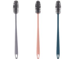 Flesborstel met lange handgreep - reinigingsborstel voor keukenapparaten - bekerborstel voor flessen, afwasborstel, glazen borstel, flessenborstel, thermoskan, vazen en glaswerk - 3 stuks