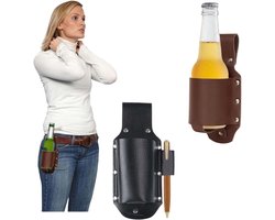 Fleshouder Riem - 2 stuks - Bierholster van PU-leer - met Pennenhouder - Taillehouder - Heuptasje / Reistasje - voor 355 ml Bierflesjes - Drinkfleshouder - ideaal cadeau voor mannen - Voor Oktoberfest, Kamperen & Barbecues - zwart/koffiebruin