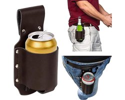 Fleshouder Riem - Bierholster van PU-leer - Taillehouder - Heuptasje / Reistasje - voor 355 ml Bierflesjes - Drinkfleshouder - ideaal cadeau voor mannen - Voor Festivals, Oktoberfest, Kamperen & Barbecues - 21x8,5x8,5 cm - 1 stuk - koffiebruin