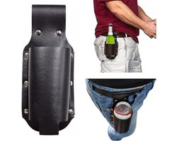 Fleshouder Riem - Bierholster van PU-leer - Taillehouder - Heuptasje / Reistasje - voor 355 ml Bierflesjes - Drinkfleshouder - ideaal cadeau voor mannen - Voor Festivals, Oktoberfest, Kamperen & Barbecues - 21x8,5x8,5 cm - 1 stuk - zwart