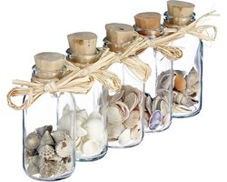 flesjes met schelpen - set van 5 - glazen potjes - decoratie badkamer
