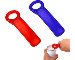 Flesopener - Set van 2 - Hulpmiddel voor het openen van blikjes - Keukengereedschap - Antislip blikopener - Creatief ontwerp - Leuk huishoudelijk artikel - Ontworpen voor senioren, kinderen en mensen met zwakke handen - 14 x 5 cm - Blauw + Rood