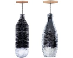 Flessenborstel met 90° Houten Handgreep – 34*9 cm – Nylon – Krasvrij & Duurzaam – Voor Glazen Flessen & Karaffen-1 stuk