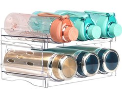 Flessenhouder, dubbellaags transparante flessenhouder, geschikt voor het opbergen en organiseren in de keuken, biedt ruimte aan 6 waterflessen.