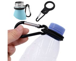 Flessenhouder I Waterfles Houder I Drinkfles Houder I Met Karabijnhaak I Siliconen Dop/Ring I Voor Kamperen, Wandelen, Festivals Etc. I Zwart