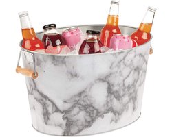 Flessenkoeler van metaal, decoratieve drankkoeler met handgrepen, ideaal als drankbak voor wijn, bier, champagne of zachte dranken, wit en grijs