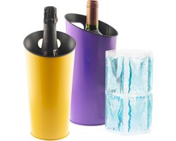 Flessenkoeler voor wijn of champagne van metaal - Geel en paars koelgel - Gemaakt in Spanje
