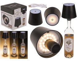 Flessenlamp - Oplaadbaar - Dimbaar - Draadloos - zwart - incl USB kabel