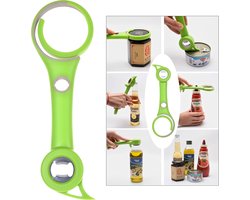 Flessenopener - 6-in-1 multifunctionele blikopener/flesopener - Kan verschillende soorten potten openen - Multifunctioneel keukengereedschap geschikt voor jampotten, wijn, bier, enz. (Rood + Groen)