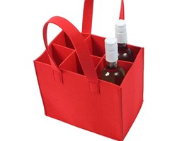 Flessenrek met 6 flessen, flessentas, vilten flessenmand, herbruikbare herentas, biertas, vilten dranktas, drankmand voor 6 flessen, picknicktas voor feestjes - rood