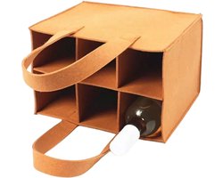 Flessenrek met 6 flessen, flessentas, vilten flessenmand, herbruikbare herentas, biertas, vilten dranktas, drankmand voor 6 flessen, picknicktas voor feestjes - bruin