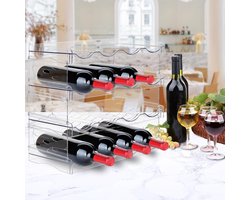 Flessenrek, stapelbaar, flessenrek, koelkast, drankrek, flessenrek, flessenrek, flessenopslag, koelkastorganizer, flessen voor keuken, werkblad, kast, kantoor (16 flessen)