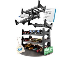 Flessenrek voor 36 flessen van gerecycled plastic, uitbreidbaar, stapelbaar wijnrek, zwart, drankenrek, flessenreksysteem, plank voor dranken, flessenkast, sterke drankrek