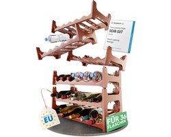 Flessenrek voor 36 flessen van kunststof, uitbreidbaar, stapelbaar wijnrek, bruin, drankenrek, flessenreksysteem, plank voor dranken, flessenkast, sterke drankrek