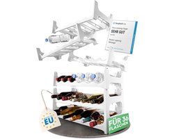 Flessenrek voor 36 flessen van kunststof, uitbreidbaar, stapelbaar wijnrek, wit, drankenrek, flessenreksysteem, plank voor dranken, flessenkast, sterke drankrek