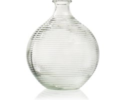 Flesvaas met ribbel 'Femke' h20 d16,5 cm  - Transparant/Helder/Doorzichtig glas - Bloemen vaas - Decoratie - Gestreept/Geribbeld patroon