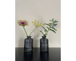 Flesvaasje 2-ass. 'jazz' h10 d6 cm - 2 stuks - Grijs - Dinerkaarshouder - Decoratie - Mondgeblazen