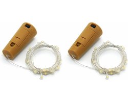 Flesverlichting kurk - 2x - LED lichtsnoer - 20 led lampjes - 2 meter - wijnfles - Flessenverlichting - Fles lichtjes