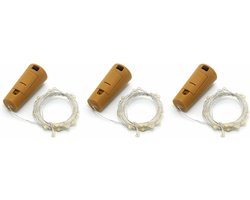 Flesverlichting kurk - 3x - LED lichtsnoer - 20 led lampjes - 2 meter - wijnfles - Flessenverlichting - Fles lichtjes