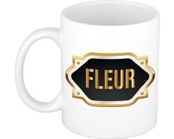 Fleur naam cadeau mok / beker met gouden embleem - kado verjaardag/ moeder/ pensioen/ geslaagd/ bedankt