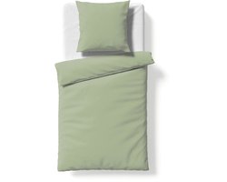 Fleuresse 135 x 200 cm Colours beddengoed | 1x dekbedovertrek en 1x kussensloop (80 x 80 cm) | effen mako-satijn beddengoed van 100% katoen | wasbaar op 60 graden | saliegroen
