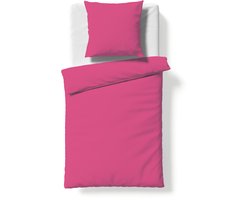 Fleuresse 135 x 200 cm Colours beddengoed | 1x dekbedovertrek en 1x kussensloop (80 x 80 cm) | effen mako-satijn beddengoed van 100% katoen | wasbaar op 60 graden | pink