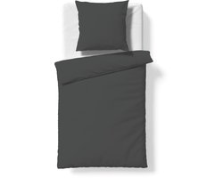 Fleuresse 155 x 200 cm Colours beddengoed | 1x dekbedovertrek en 1x kussensloop (80 x 80 cm) | effen mako-satijn beddengoed van 100% katoen | wasbaar op 60 graden | grafiet