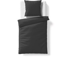 Fleuresse 200 x 200 cm Colours beddengoed | 1x dekbedovertrek en 2x kussensloop (80 x 80 cm) | effen mako-satijn beddengoed van 100% katoen | wasbaar op 60 graden | zwart