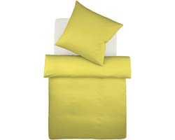 Fleuresse 200 x 200 cm Colours beddengoed | 1x dekbedovertrek en 2x kussensloop (80 x 80 cm) | effen mako-satijn beddengoed van 100% katoen | wasbaar op 60 graden | olijfgroen