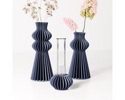 Fleuriek - Bloemenvaasjes set van 3 met glazen insert - Blauw - Moderne mini vazen voor tafel