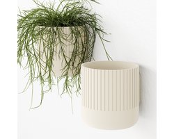 Fleuriek - Bloempot voor aan de muur Beige - 2 stuks - Japandi hangpot binnen voor plantenwand, Decoratieve plantenhangers - Kunststof plantenpot voor aan de wand, set van 2 - D12 cm