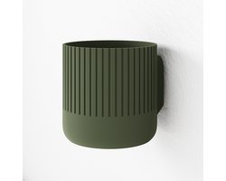 Fleuriek - Bloempot voor aan de muur Groen - Japandi hangpot binnen voor plantenwand, Decoratieve plantenhangers - Kunststof plantenpot voor aan de wand - D12 cm